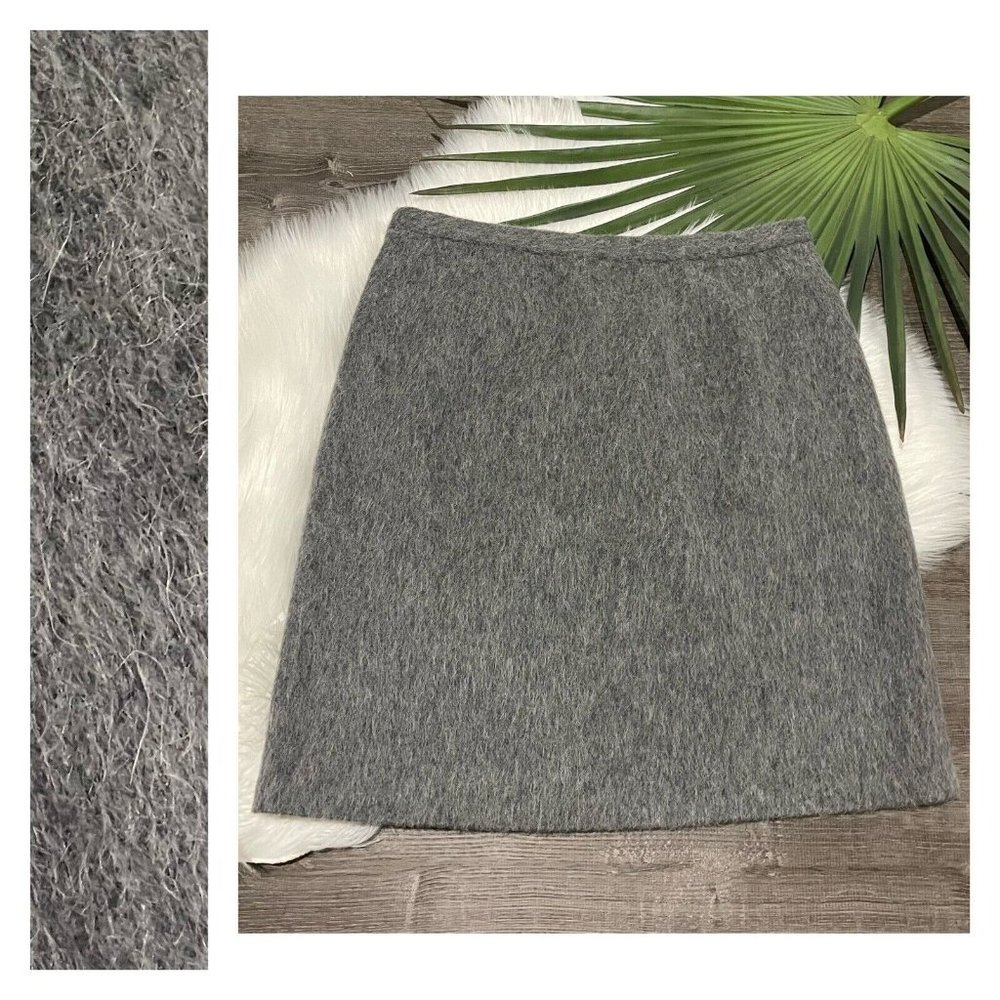 Vintage J Crew Skirt 12 Wool Textured Fur-Look Straight Pencil Gray NEW Deadstoc